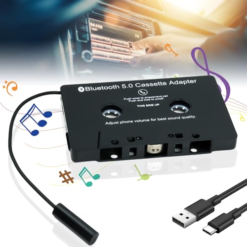 Kassetten Adapter für Autoradio, CD-Player, Auto empfänger Bluetooth 5.0 Audio Kassette zu AUX Smartphone, KFZ-Kassettenadapter, Auto-Audio-Kassette auf AUX-Adapter, für Auto, Telefon(Schwarz) von Delamiya
