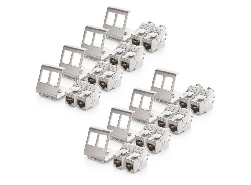 deleyCON deleyCON 16x CAT6a Keystone & 8x 2-Port Hutschienenadapter Metall STP Netzwerk-Adapter von Deleycon