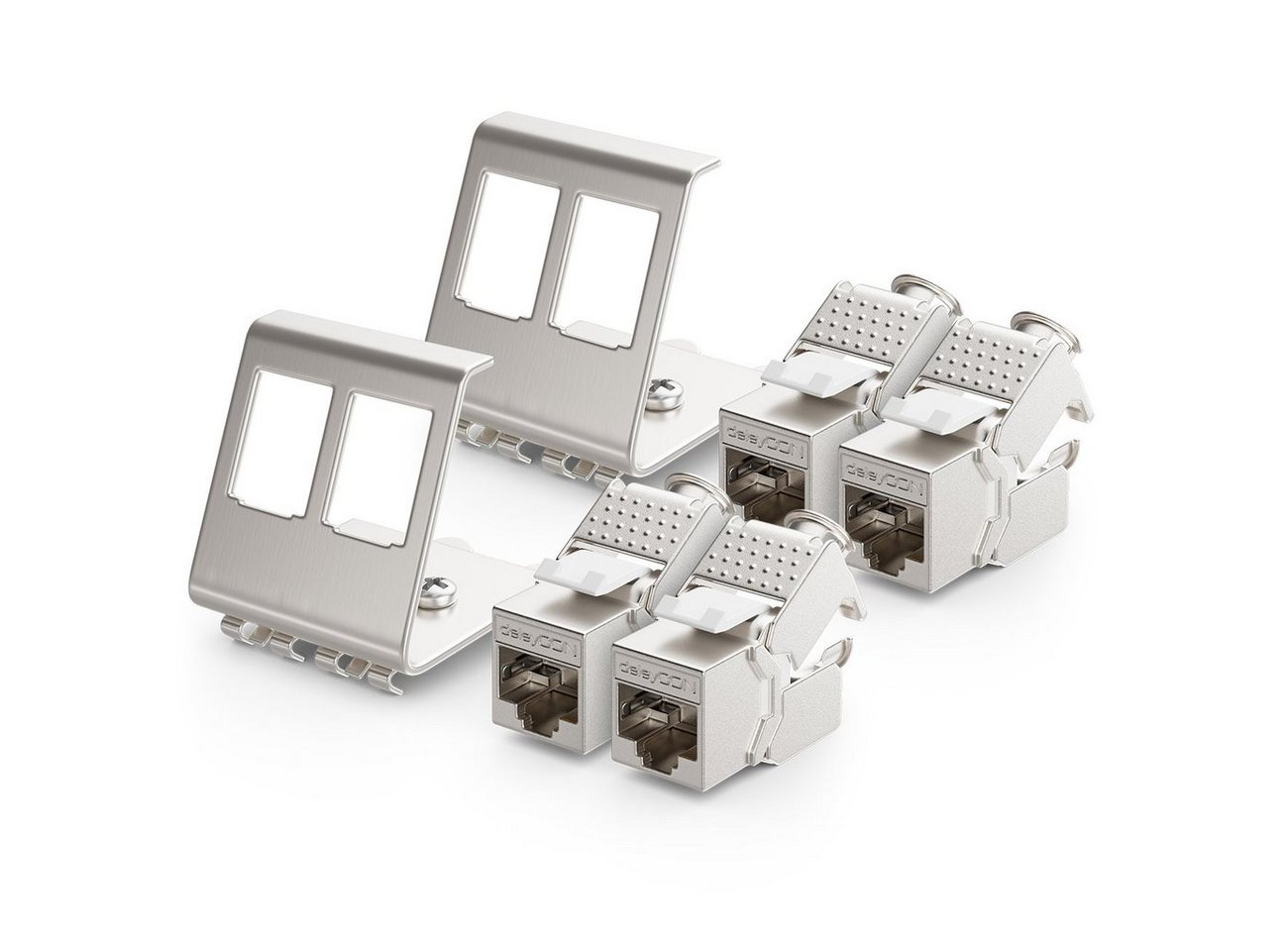 deleyCON deleyCON 4x CAT6a Keystone & 2x 2-Port Hutschienenadapter Metall STP Netzwerk-Adapter von Deleycon