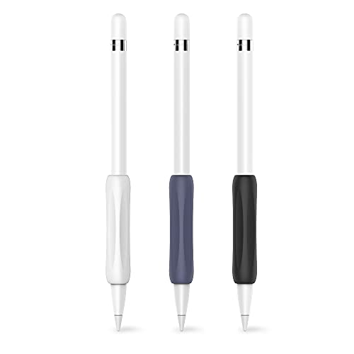 Delidigi 3 Stück Apple Pencil Griff Schutzhülle Silikon Halter Ergonomisches Ärmelzubehör Kompatibel mit Apple Pencil 1. und 2. Generation (Weiß, Schwarz, Mitternachtsblau) von Delidigi