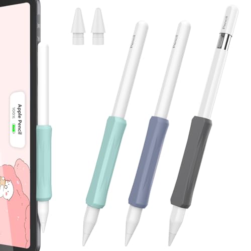 Delidigi 3 Stück Apple Pencil Griff und 2 Stück Ersatzspitzen Silikon Halter Ergonomisches Schutzhülle Ärmelzubehör Kompatibel mit Apple Pencil 2. Generation/Apple Pencil Pro/USB C von Delidigi