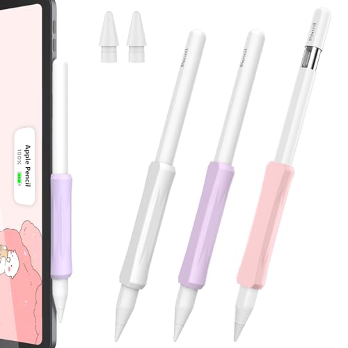 Delidigi 3 Stück Apple Pencil Griff und 2 Stück Ersatzspitzen Silikon Halter Ergonomisches Schutzhülle Ärmelzubehör Kompatibel mit Apple Pencil 2. Generation/Apple Pencil Pro/USB C von Delidigi