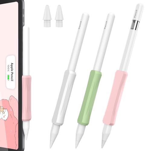 Delidigi 3 Stück Apple Pencil Griff und 2 Stück Ersatzspitzen Silikon Halter Ergonomisches Schutzhülle Ärmelzubehör Kompatibel mit Apple Pencil 2. Generation/Apple Pencil Pro/USB C von Delidigi