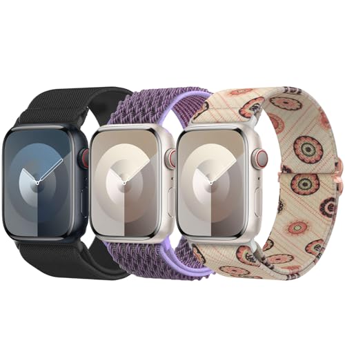 Delidigi 3 Stück Geflochtenes Armband Kompatibel mit Apple Watch 38mm 40mm 41mm 42mm 44mm 45mm 49mm, Verstellbar Elastisches Nylon Armband für iWatch Ultra, Ultra 2, SE, Series 9 8 7 6 5 4 3 2 1 von Delidigi