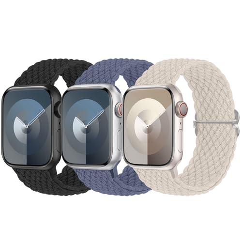 Delidigi 3 Stück Geflochtenes Armband Kompatibel mit Apple Watch 38mm 40mm 41mm 42mm 44mm 45mm 49mm, Verstellbar Elastisches Nylon Armband für iWatch Ultra, Ultra 2, SE, Series 9 8 7 6 5 4 3 2 1 von Delidigi