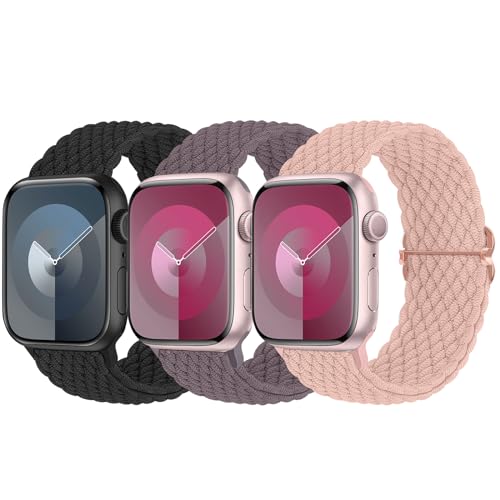 Delidigi 3 Stück Geflochtenes Armband Kompatibel mit Apple Watch 38mm 40mm 41mm 42mm 44mm 45mm 49mm, Verstellbar Elastisches Nylon Armband für iWatch Ultra, Ultra 2, SE, Series 9 8 7 6 5 4 3 2 1 von Delidigi