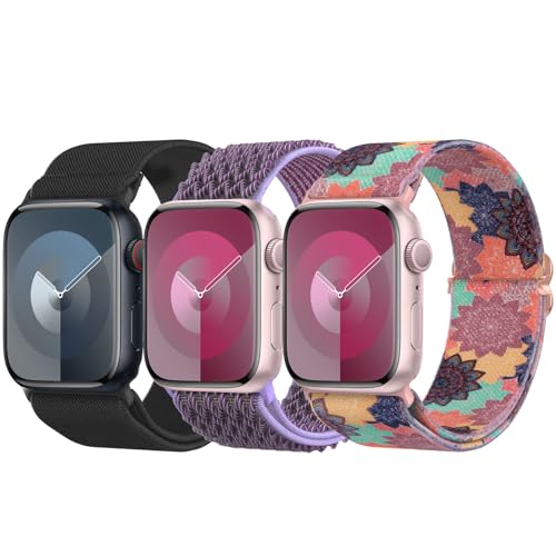 Delidigi 3 Stück Geflochtenes Armband Kompatibel mit Apple Watch 38mm 40mm 41mm 42mm 44mm 45mm 49mm, Verstellbar Elastisches Nylon Armband für iWatch Ultra, Ultra 2, SE, Series 9 8 7 6 5 4 3 2 1 von Delidigi