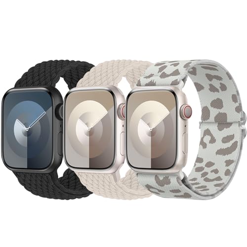 Delidigi 3 Stück Geflochtenes Armband Kompatibel mit Apple Watch 38mm 40mm 41mm 42mm 44mm 45mm 49mm, Verstellbar Elastisches Nylon Armband für iWatch Ultra, Ultra 2, SE, Series 9 8 7 6 5 4 3 2 1 von Delidigi