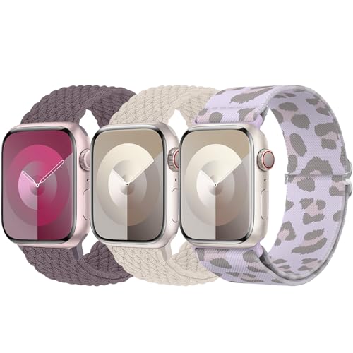 Delidigi 3 Stück Geflochtenes Armband Kompatibel mit Apple Watch 38mm 40mm 41mm 42mm 44mm 45mm 49mm, Verstellbar Elastisches Nylon Armband für iWatch Ultra, Ultra 2, SE, Series 9 8 7 6 5 4 3 2 1 von Delidigi