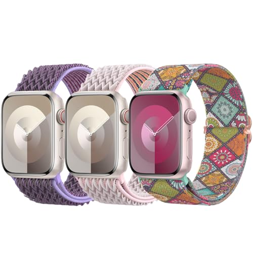 Delidigi 3 Stück Geflochtenes Armband Kompatibel mit Apple Watch 38mm 40mm 41mm 42mm 44mm 45mm 49mm, Verstellbar Elastisches Nylon Armband für iWatch Ultra, Ultra 2, SE, Series 9 8 7 6 5 4 3 2 1 von Delidigi