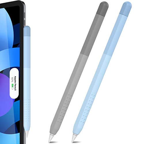 Delidigi Apple Pencil Hülle 2 Stück Silikon Apple Pencil Case Farbverlauf Apple Pencil Abdeckung Zubehör Kompatibel mit Apple Pencil 2. Generation (Blau+Grau) von Delidigi