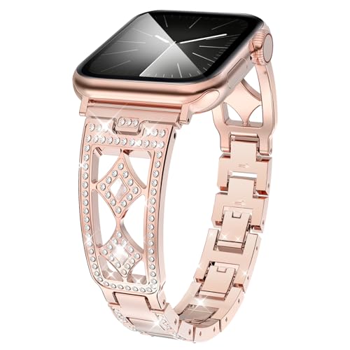 Delidigi Diamond Metall Glitzer Armband Kompatibel mit Apple Watch Armband 38mm 40mm 41mm 42mm 44mm 45mm 46mm, Bling Link Diamant Crystal Ersatzarmband für iWatch SE, Series 10 9 8 7 6 5 4 3 2 1 von Delidigi
