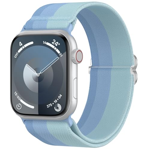 Delidigi Gradient Farbe Watch Armband Kompatibel mit Apple Watch 38mm 40mm 41mm 42mm 44mm 45mm 49mm, Nylon Armband für iWatch Ultra, Ultra 2, SE, Series 9 8 7 6 5 4 3 2 1-(Blau) von Delidigi