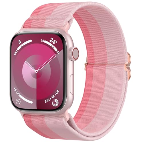 Delidigi Gradient Farbe Watch Armband Kompatibel mit Apple Watch 38mm 40mm 41mm 42mm 44mm 45mm 49mm, Nylon Armband für iWatch Ultra, Ultra 2, SE, Series 9 8 7 6 5 4 3 2 1-(Rosa) von Delidigi