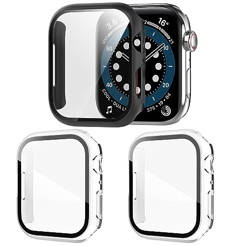 Delidigi Kompatibel mit Apple Watch Schutzhülle 44mm, 3 Stück Hartes PC Schutzhülle mit Gehärtetem Glas für Apple Watch Serie 6/5/4/SE 44 mm von Delidigi