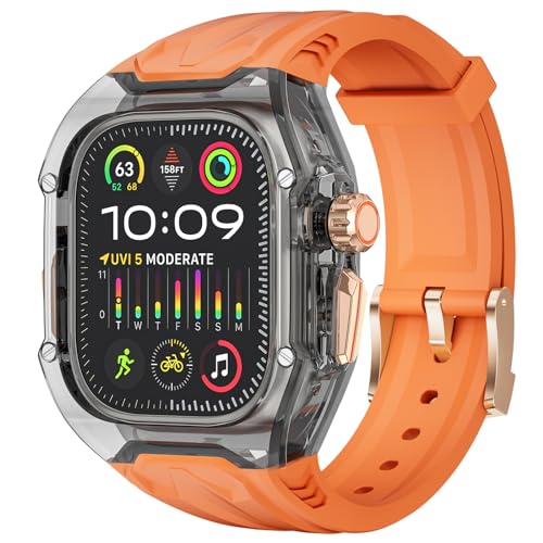 Delidigi Rugged Durchsichtige Schutzhülle mit TPU Armband Kompatibel mit Apple Watch ultra 2/ultra 49mm Männer Frauen Ersatzarmband-Orange von Delidigi
