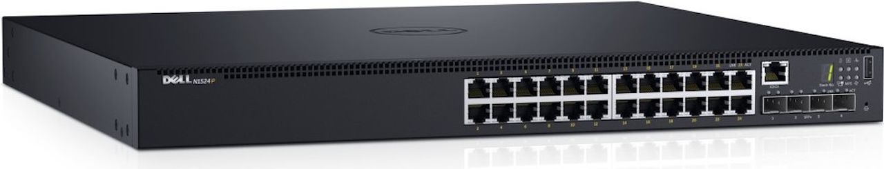 Dell NETWORKING N1524P 24x 1GbE RJ45, 4x 10GbE SFP+, PoE+, 128Gbps, 600W, 1U (210-AEVY) von Dell