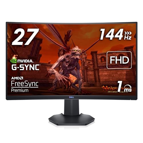 Dell S2721HGFA 27 Zoll Full HD (1920x1080) 1500R Curved Gaming Monitor, 144Hz, VA, 1ms MPRT, AMD FreeSync Premium, NVIDIA G-SYNC Kompatibel, DisplayPort, 2x HDMI, 3 Jahre Garantie, Schwarz von Dell
