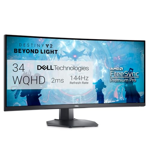 Dell S3422DWG 34 Zoll WQHD (3440x1440) 21:9 1800R Curved Gaming Monitor, 144Hz, VA, 1ms MPRT, AMD FreeSync Premium Pro, HDR 400, DisplayPort, 2x HDMI, 5x USB, 3 Jahre Garantie, schwarz von Dell