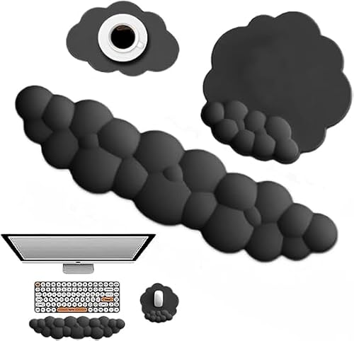 Delmkin Wolken Mauspad mit Handgelenkauflage Set Ergonomisch Mousepad Handgelenkstütze Tastatur Handballenauflage mit Untersetzer für Gaming Büro (Black) von Delmkin