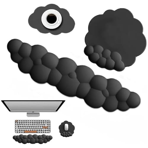 Delmkin Wolken Mauspad mit Handgelenkauflage Set Ergonomisch Mousepad Handgelenkstütze Tastatur Handballenauflage mit Untersetzer für Gaming Büro (Black) von Delmkin