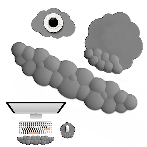 Delmkin Wolken Mauspad mit Handgelenkauflage Set Ergonomisch Mousepad Handgelenkstütze Tastatur Handballenauflage mit Untersetzer für Gaming Büro (Grau) von Delmkin