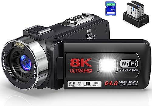 Delmodes 8K 64MP Videokamera Camcorder 18X Digitalzoom IR-Nachtsicht YouTube Vlogging Kamera, 3,0 Zoll Touchscreen WLAN Camcorder mit Mikrofon, 32 GB SD-Karte, Fernbedienung und 2 Batterien Delmodes 8K 64MP Videokamera Camcorder 18X Digitalzoom IR-Nachtsicht YouTube Vlogging Kamera, 3,0 Zoll Touchscreen WLAN Camcorder mit Mikrofon, 32 GB SD-Karte, Fernbedienung und 2 Batterien von Delmodes