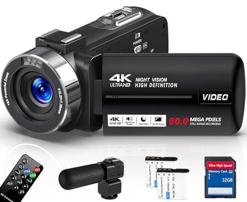 Delmodes Videokamera 4K 30FPS Camcorder 80MP 18X Digitalzoom IR Nachtsicht Vlogging Kamera, 3,0 Zoll IPS-Bildschirm YouTube Camera mit 32GB SD-Karte, Mikrofon, Fernbedienung und 2 Batterien Delmodes Videokamera 4K 30FPS Camcorder 80MP 18X Digitalzoom IR Nachtsicht Vlogging Kamera, 3,0 Zoll IPS-Bildschirm YouTube Camera mit 32GB SD-Karte, Mikrofon, Fernbedienung und 2 Batterien von Delmodes