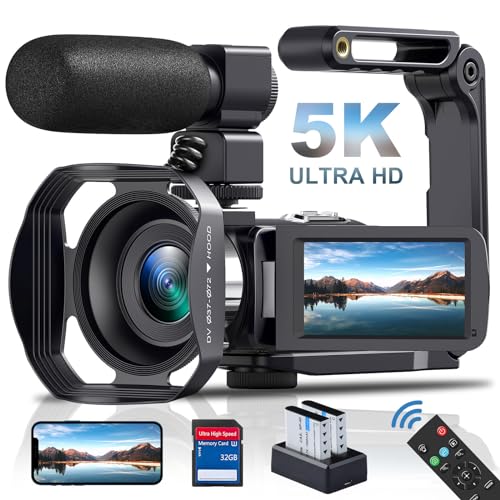 Videokamera 5K Camcorder 64MP 60FPS WiFi 18X Digitalzoom Vlogging Kamera für YouTube, 3.0" IPS Touchscreen IR Nachtsicht Videokamera mit Handstabilisator, 32GB SD-Karte, Fernbedienung, Batterien von Delmodes
