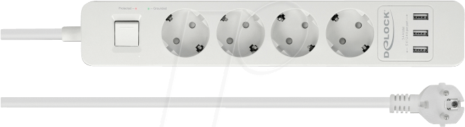 DELOCK 11206 - Überspannungsschutz-Steckdosenleiste, 4-fach, 3 x USB von Delock