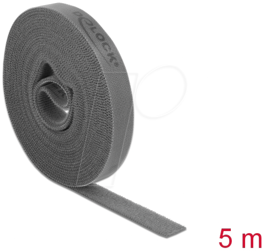 DELOCK 18390 - Klettband auf Rolle, 5 m x 15 mm, grau von Delock