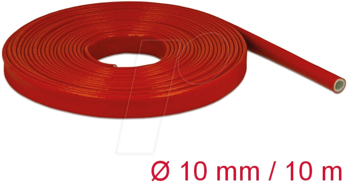 DELOCK 18899 - Feuerfester Schutzschlauch, silikonbeschicht., 10 m x 10 mm, rot von Delock