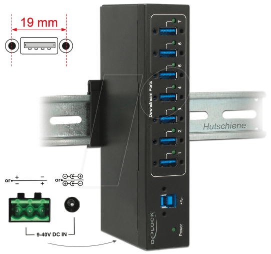 DELOCK 63311 - Externer Industrie Hub 7x USB 3.0 A, 15 kV ESD Schutz von Delock