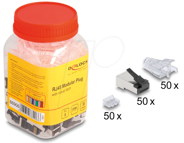 DELOCK 66906 - RJ45 Modularer Stecker Cat.6, mit robuster Rastnase, 50 Stück DELOCK 66906 - RJ45 Modularer Stecker Cat.6, mit robuster Rastnase, 50 Stück von Delock