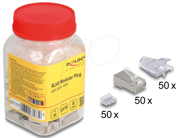 DELOCK 67177 - RJ45 Modularer Stecker Cat.6a mit Knickschutztülle 50er Set von Delock