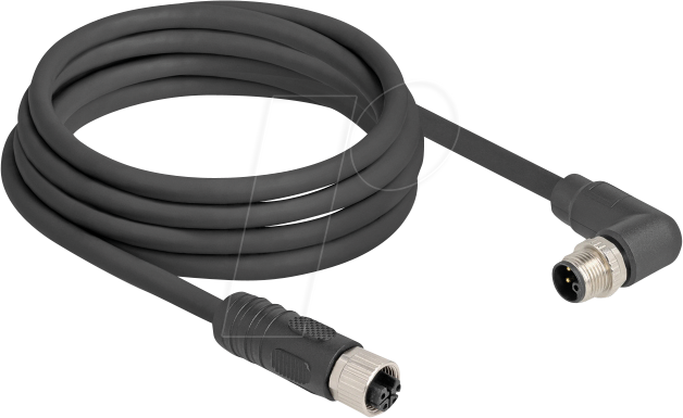DELOCK 80530 - M12 Kabel L-kodiert 4 Pin Stecker rechts gewinkelt >Buchse PUR von Delock
