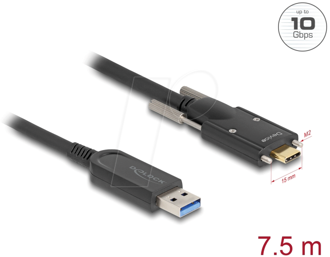 DELOCK 83201 - Optisches USB 10 Gb/s Kabel, A Stecker auf C Stecker, 7,5 m von Delock