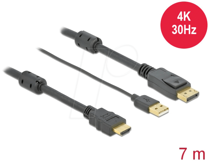 DELOCK 85967 - HDMI auf DisplayPort 1.2 Stecker, 4K@30Hz, 7 m von Delock