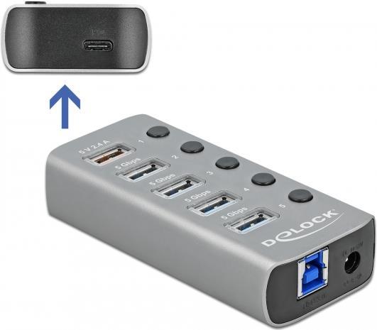 DeLOCK 63263 Schnittstellen-Hub USB 3.2 Gen 1 (3.1 Gen 1) Type-B 5000 Mbit/s Grau (63263) von Delock