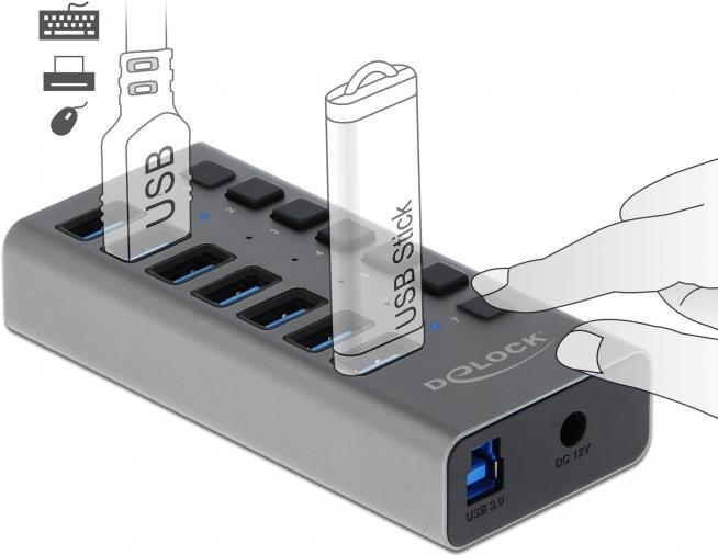 DeLOCK 63669 Schnittstellen-Hub USB 3.2 Gen 1 (3.1 Gen 1) Type-B 5 Mbit/s Grau (63669) von Delock