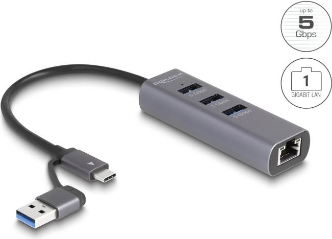 DeLOCK 64282 laptop-dockingstation & portreplikator Kabelgebunden USB 3.2 Gen 1 (3.1 Gen 1) Type-C Grau (64282) von Delock