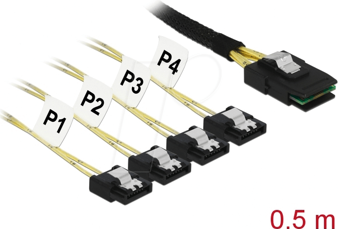 DeLOCK 85800 Serien-Kabel Schwarz 0,5 m Mini SAS SFF-8087 4x SATA 7pin (85800) von Delock