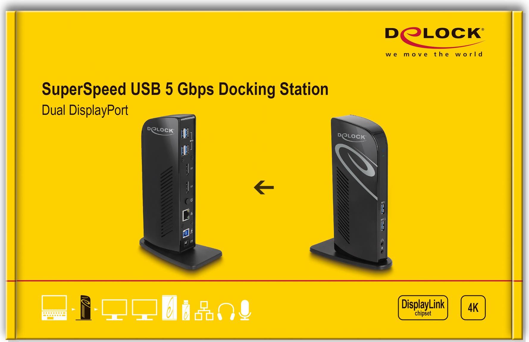 DeLOCK 87728 Notebook-Dockingstation & Portreplikator Andocken USB 3.2 Gen 1 (3.1 Gen 1) Type-A + Type-C Schwarz (87728) von Delock