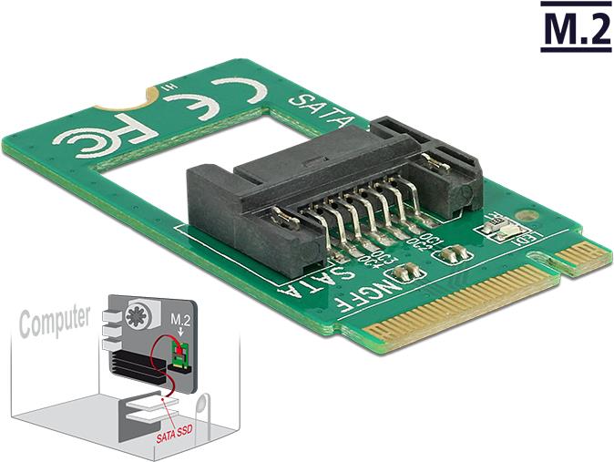 DeLOCK Adapter M.2 Key B male > SATA 7 pin - Schnittstellenadapter - SATA 6Gb/s - M.2 Card (62876) von Delock
