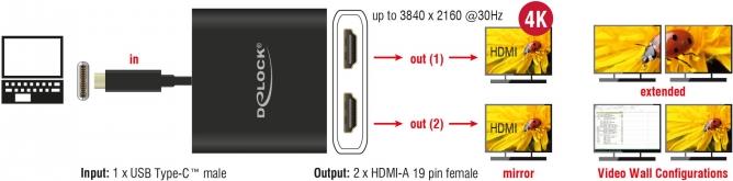 DeLOCK - Externer Videoadapter - STDP4320 - USB-C - 2 x HDMI - Schwarz - Einzelhandel von Delock