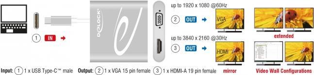 DeLOCK - Externer Videoadapter - STDP4320 - USB-C - HDMI, VGA - Silber - Einzelhandel (87705) von Delock