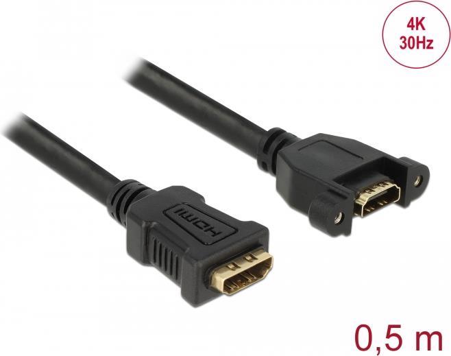 DeLOCK - HDMI mit Ethernetkabel - HDMI (W) bis HDMI (W) schraubbar - 50cm - Schwarz - 4K Unterstützung (85465) von Delock