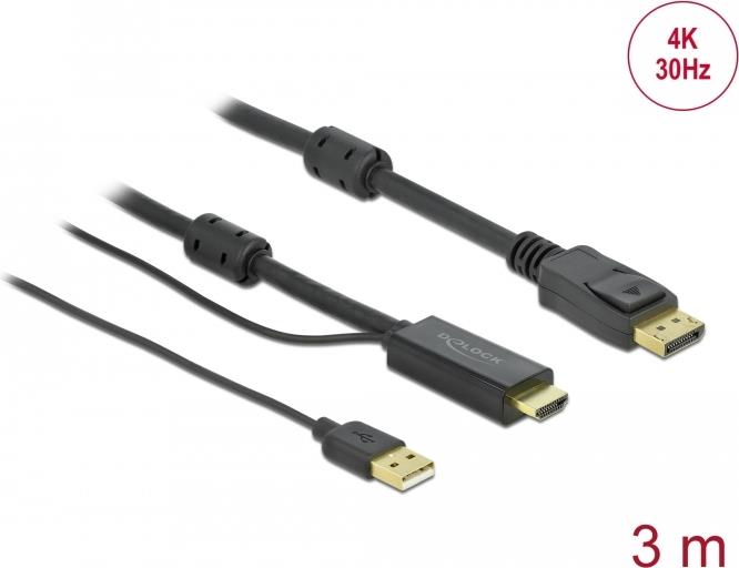 DeLOCK HDMI zu DisplayPort Kabel 4K 30 Hz 3 m - 3 m - HDMI Typ A (Standard) - DisplayPort + USB Type-A - Männlich - Männlich - Gerade (85965) von Delock