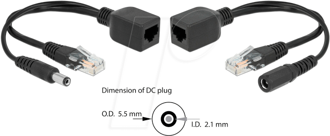 DeLOCK Passive PoE Adapter Set RJ45 DC 5,5 x 2,1 mm - Power Injector - Schwarz (Packung mit 2) (66023) von Delock