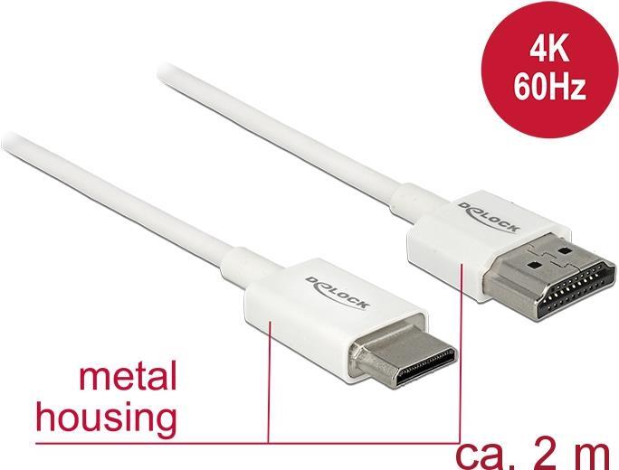 DeLOCK Slim High Quality - HDMI mit Ethernetkabel - HDMI (M) bis mini HDMI (M) - 2,0m - Dreifachisolierung - weiß - 4K Unterstützung (85144) von Delock